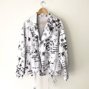 White and Black Graffiti Print Jacket